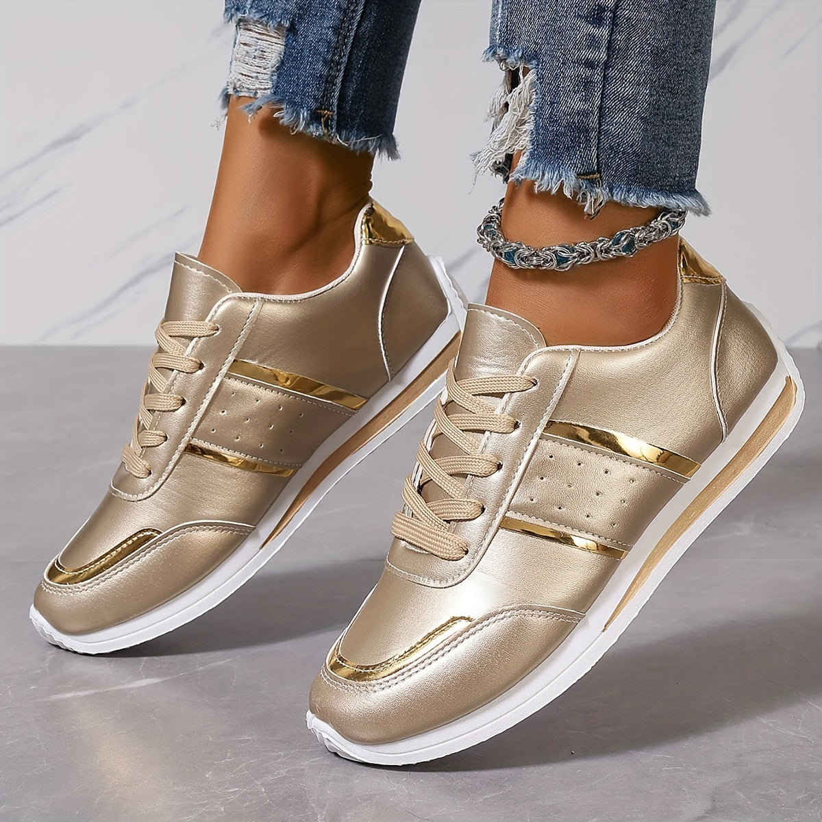 Everyday Elegance, Chic Women's Sneakers - Lightweight, Casual Lace-Up Shoes with Soft EVA Sole, Versatile White - Perfect for All Seasons