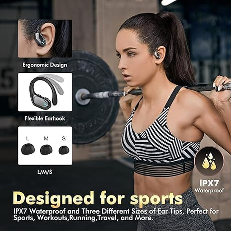 Wireless Earbuds Sport Bluetooth Headphones 5.3, 80Hrs Stereo New Bluetooth Earbuds with HD Mic, Earbuds with Earhooks ENC Noise Canceling Earphones, IP7 Waterproof Headset for Sports/Workout/Running