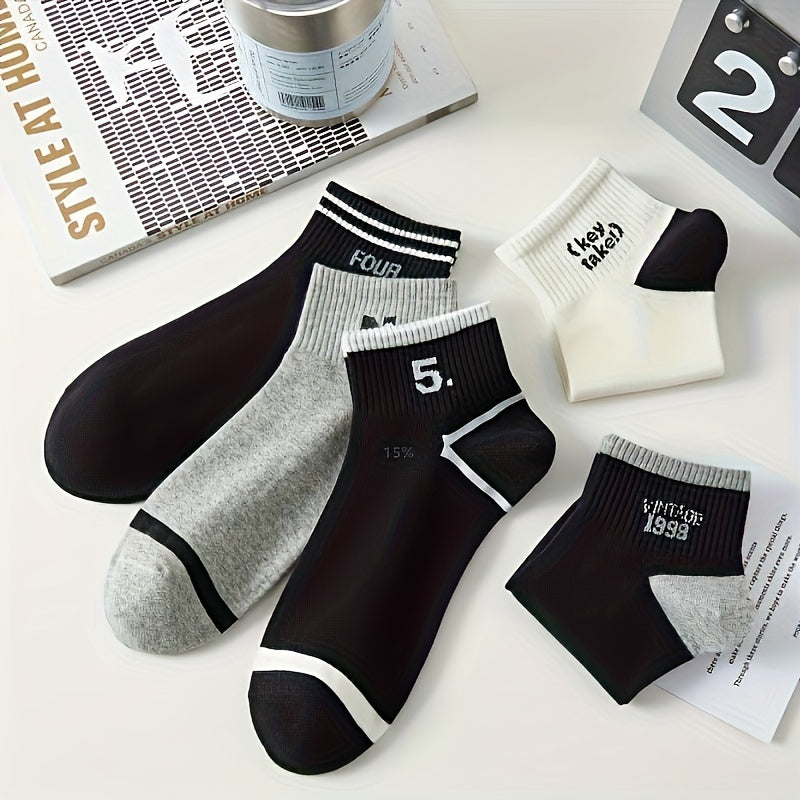 5 Pairs Of Women'S Fashion Pattern Anti Odor & Sweat Absorption Low Cut Socks, Comfy & Breathable Socks, For Daily & Outdoor Wearing, Spring And Summer