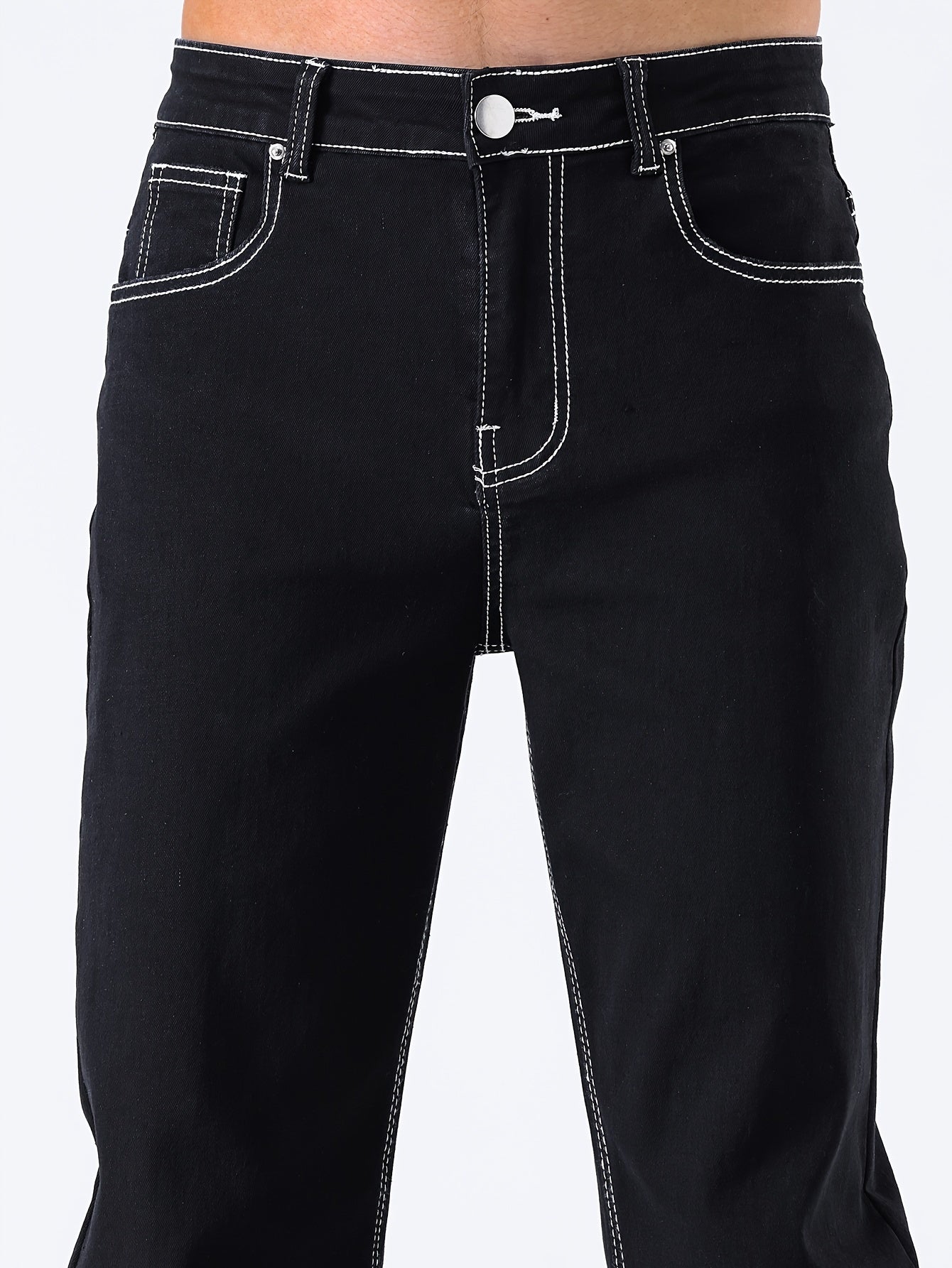 Men's Casual Slim Fit Stretch Jeans, Chic Street Style Distressed Denim Pants