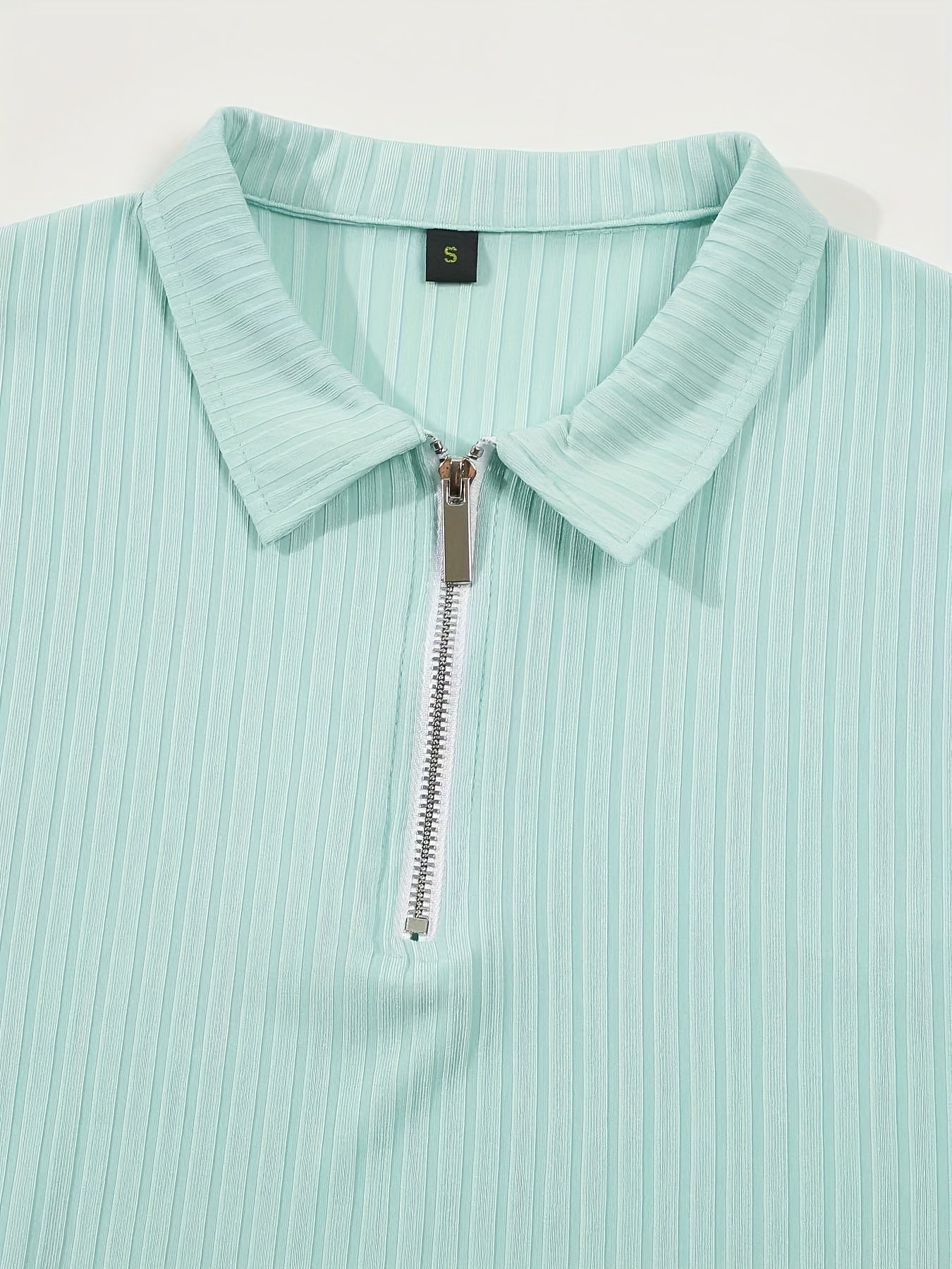 Men's Casual Sports Ribbed Long Sleeve Zipper Lapel Golf Shirt, Spring And Fall