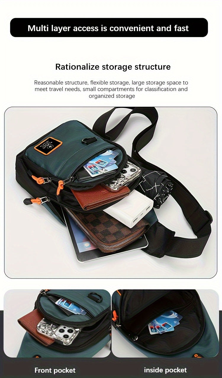 Stylish Men's chest bag with lightweight canvas material, available in black, gray, and blue. Fashionable casual waist pack for outdoor sports, perfect as a gift for men
