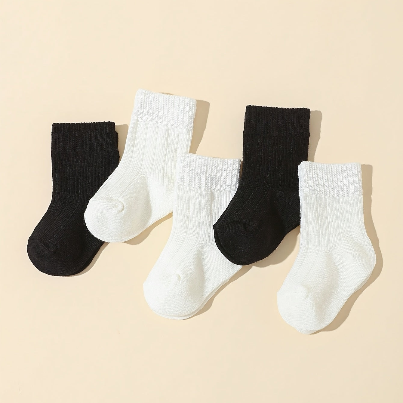 5-Pack Unisex Baby Toddler Mid-Calf Socks, Breathable Polyester Knit, Non-Slip, Hand Wash Only, All-Season Sports Socks