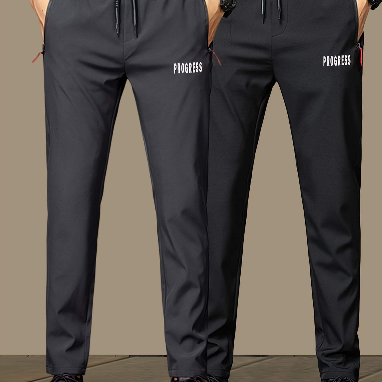 2pcs Men's Lightweight Joggers - Quick-Dry Breathable Polyester, Stylish "PRINCESS" Print with Drawstring Waist & Zipper Pockets, Black Casual Sweatpants for Casual Attire, Adjustable Comfort Pants | Stylish Print Joggers | S