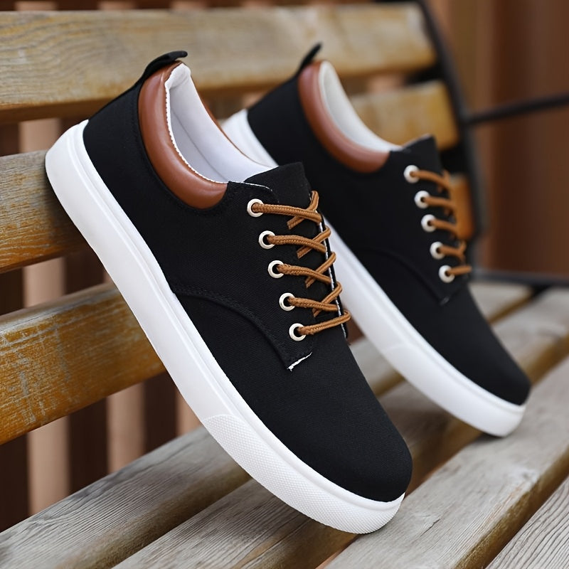 Breathable Design, Men's Casual Skate Shoes - Gray Canvas Upper with White Rubber Sole, Breathable, Durable, Non-Slip Lace-Up Sneakers for Casual Attire and Outdoor Activities