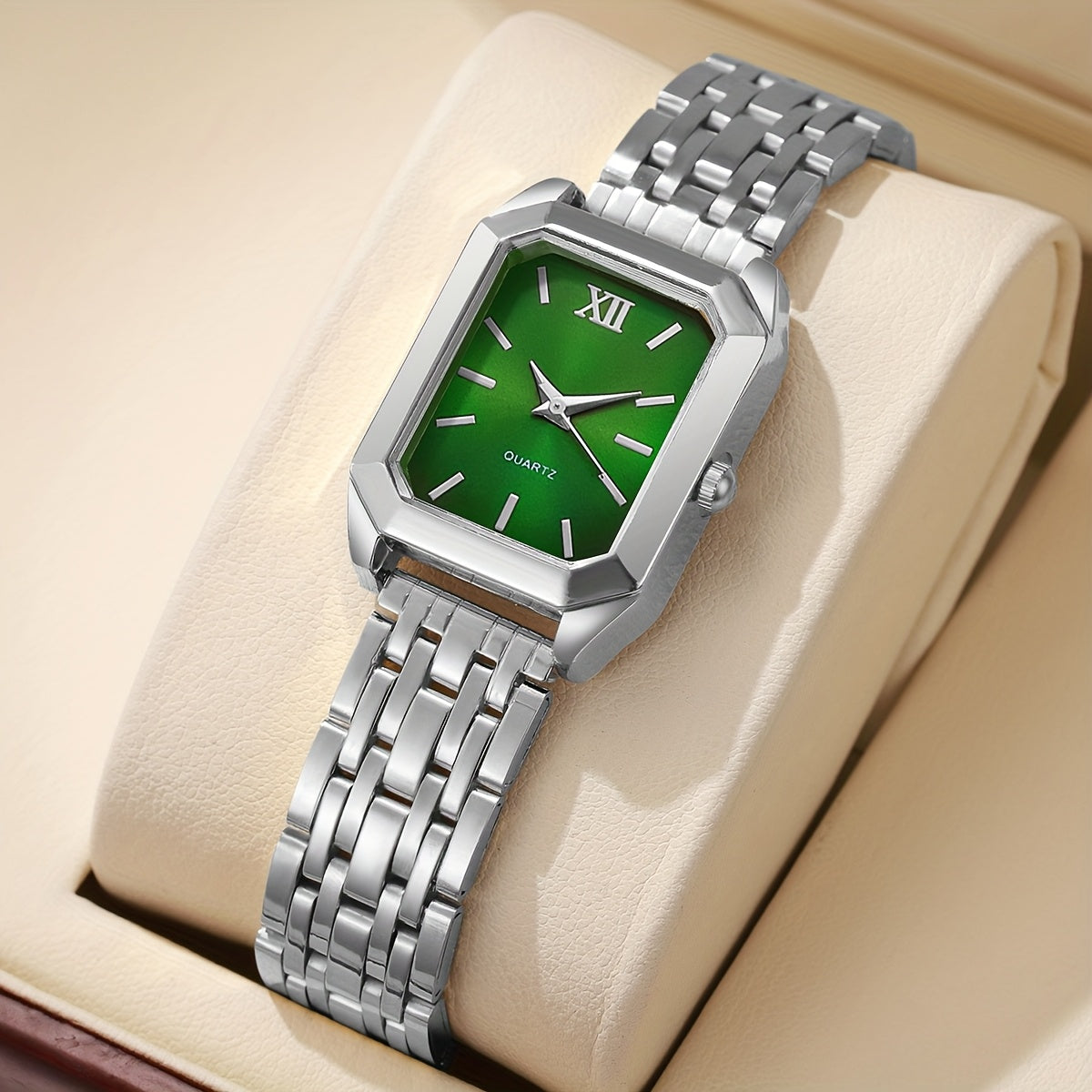 1pc Women's Luxury Square Watch with Multi-Color Dial & Golden-Tone Zinc Alloy Band - Quartz Movement, Fashionable Wristwatch for Casual & Formal Occasions, Casual Wristwatch | Colorful Dial Watch | Premium Look Watch