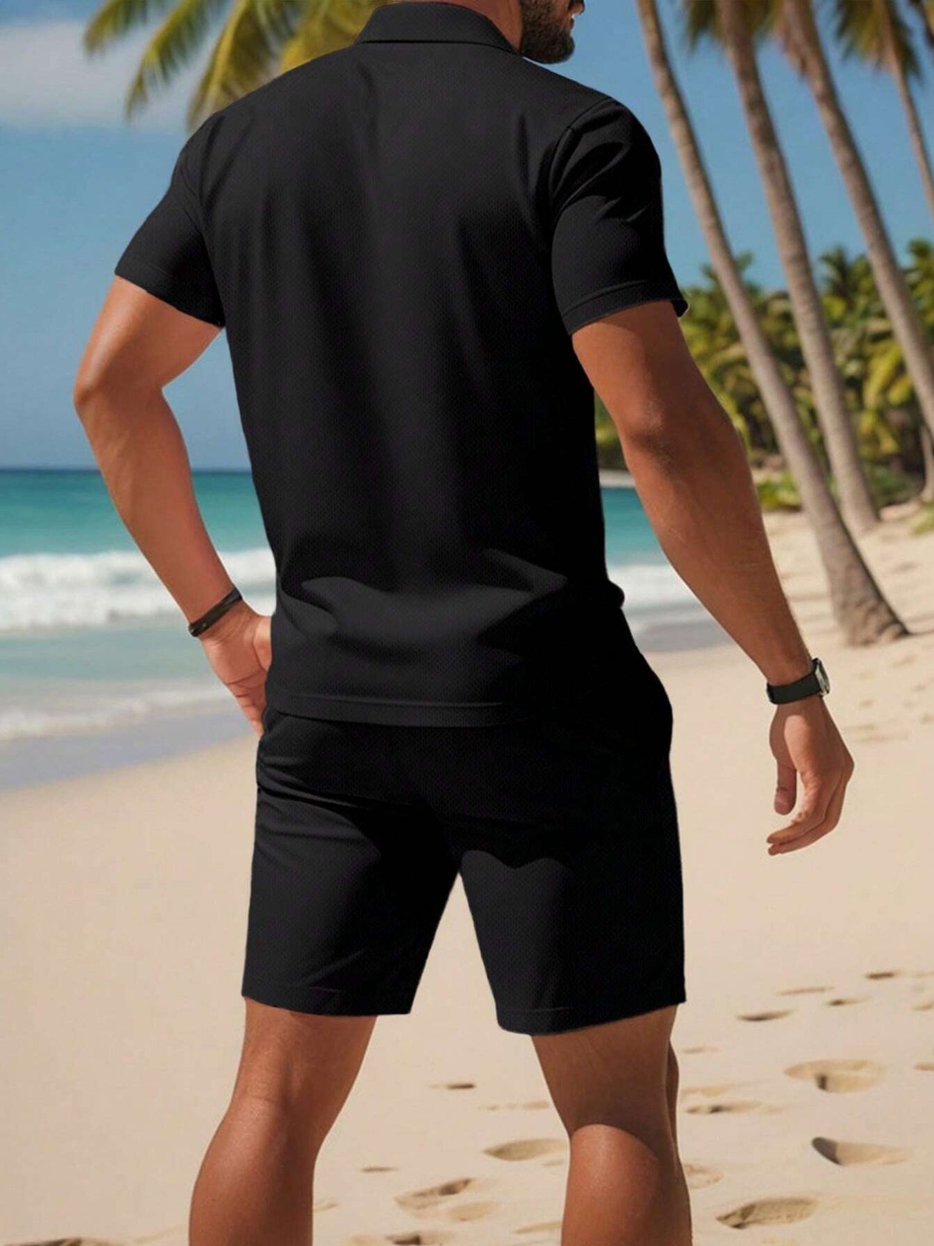Men's Summer Polo Shirt & Shorts Set Lightweight Quick-Dry