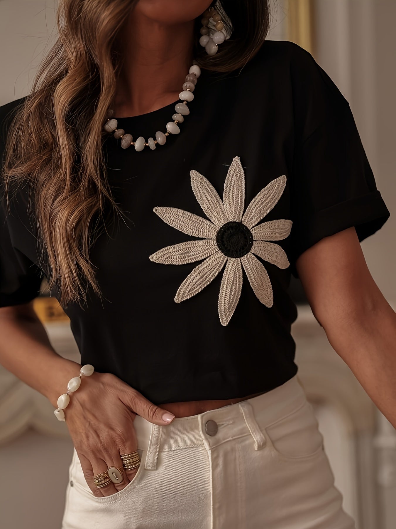 Elegant And Stylish Black Floral T-Shirt