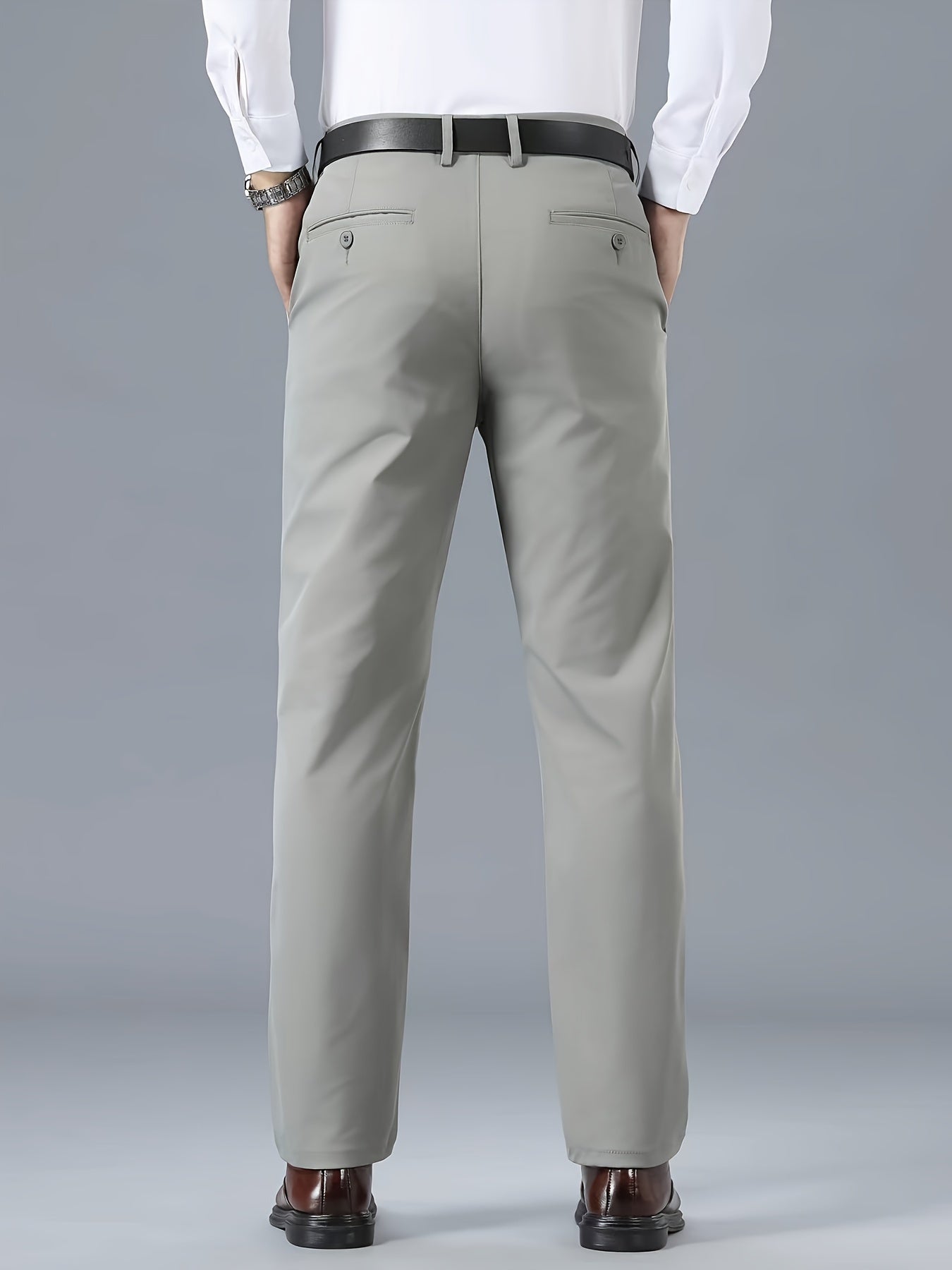 Men's Classic Business Casual Pants - Polyester, Solid Color, Regular Fit for All Seasons