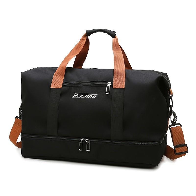 Large Capacity Travel Bag, Casual Outdoor Hiking Tote Bag, Nylon, Mixed Color, Random Printing, No Edge Paint, with Separation of Wet and Dry, for Women, Fitness, Yoga, Weekend Overnight