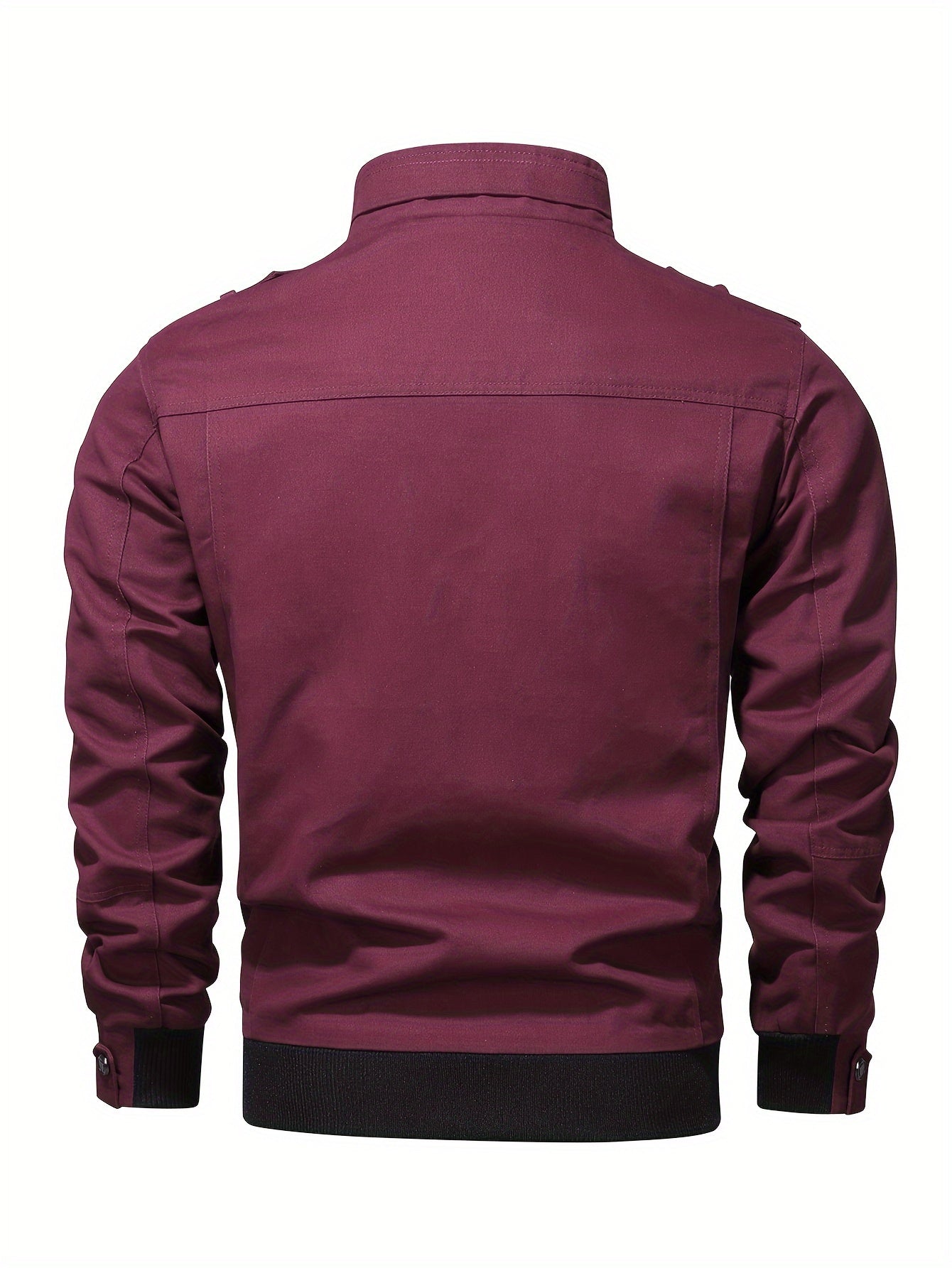 Men's Casual Bomber Jacket, Cotton Stand Collar Windbreaker Jacket With Pockets For Fall Winter