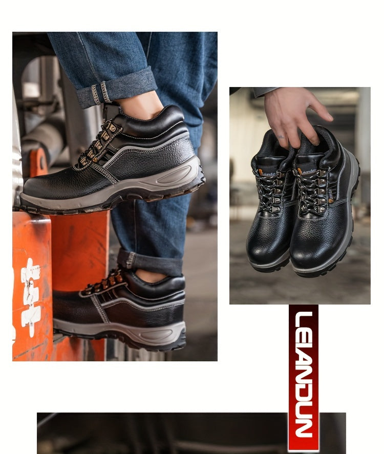 Reinforced Anti-Puncture & Anti-Smashing Safety Work Boots for Men - Heavy-Duty Steel Toe Cap, Anti-Piercing Cushioned Insole, PU Upper & Lining, All-Terrain Traction - Winter/Spring/Fall Construction/Industrial/Construction/
