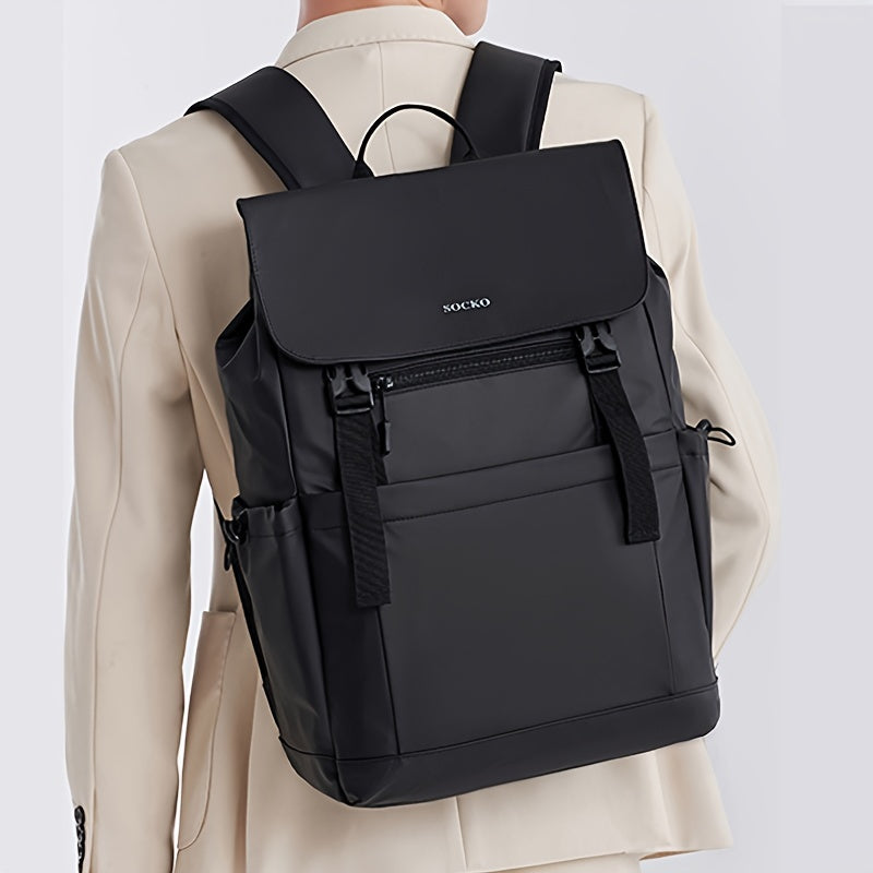 Preppy Style Casual Daypack Lightweight Polyester Backpack with Laptop Compartment, Trolley Sleeve, Adjustable Shoulder Straps, Sewing Thread Design – Ideal for College, Commuting, Travel
