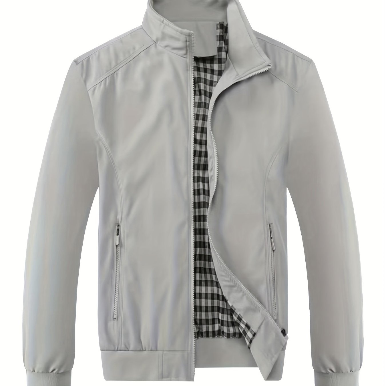 Men's Long Sleeve Zip Up Stand Collar Coat, Business Stand Collar Jacket With Zipper Pockets, Spring Autumn Men's Clothing