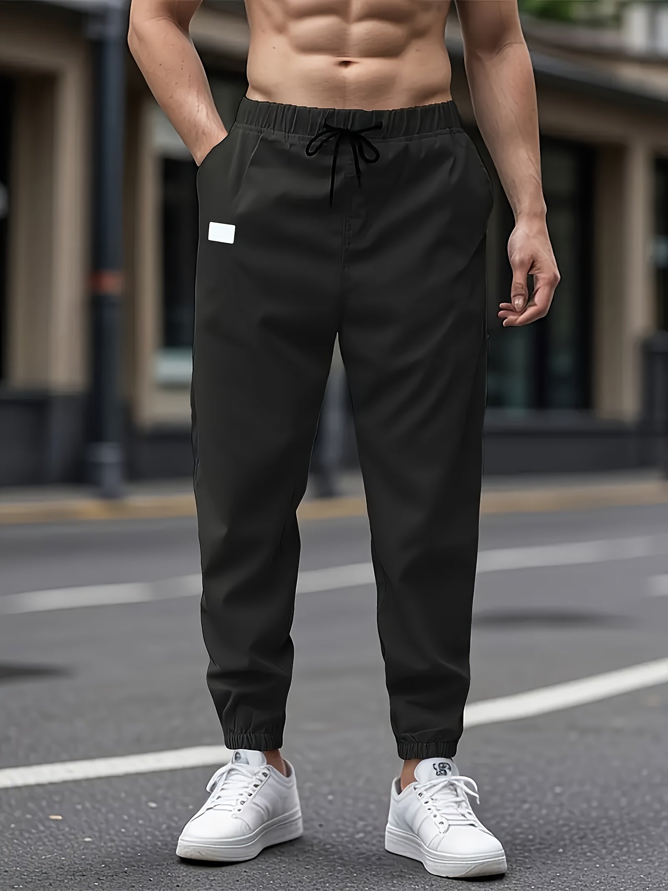 1pc Men'S Casual Cargo Pants, Solid Color Polyester Drawstring Waist, Non-Stretch Woven Fabric, Regular Fit, Polyester Lined, Perfect for Weekend Casual Wear