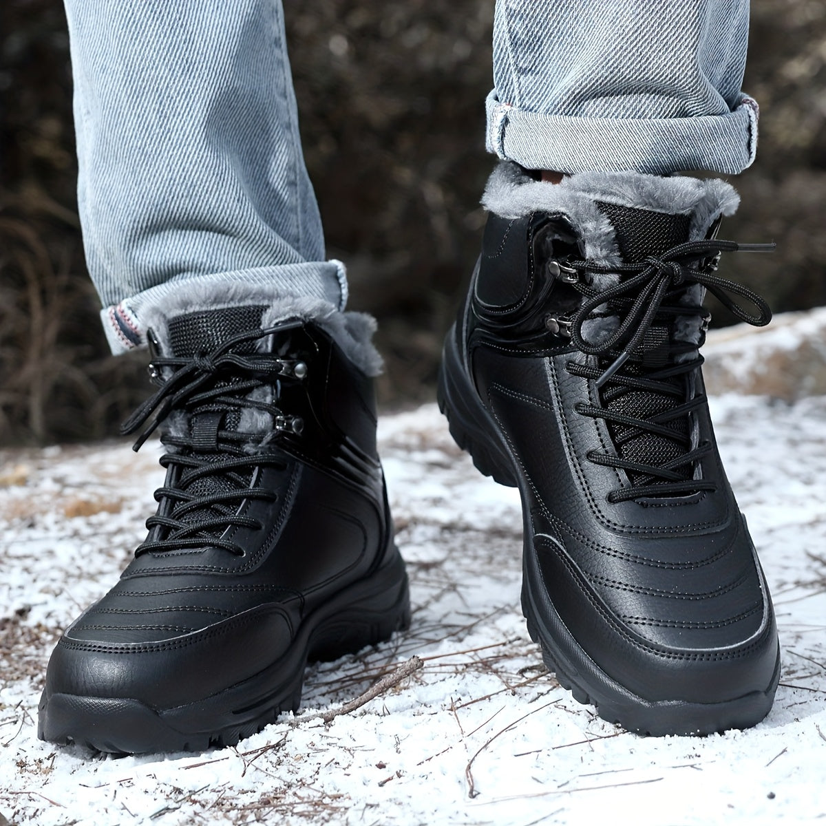 Men's Winter Snow Boots - with Plush Lining and Removable Insole - Slip-Resistant Tread, Suitable for Ice, Snow, Mud, Grass - Men's Casual and Formal Winter Shoes, Lace-Up Ankle Support - All-Terrain Grip - Men's Winter Boots