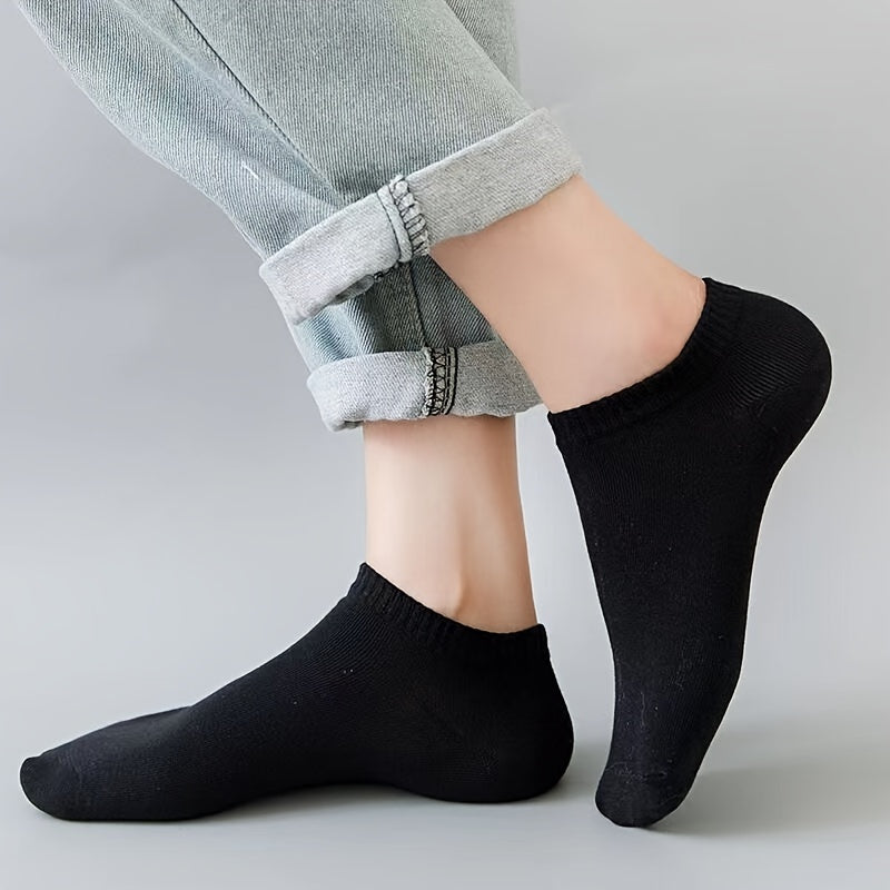 5 Pairs Of Men's Knitted Solid Color Low-cut Socks, Comfy & Breathable Elastic Socks, For Daily Wearing