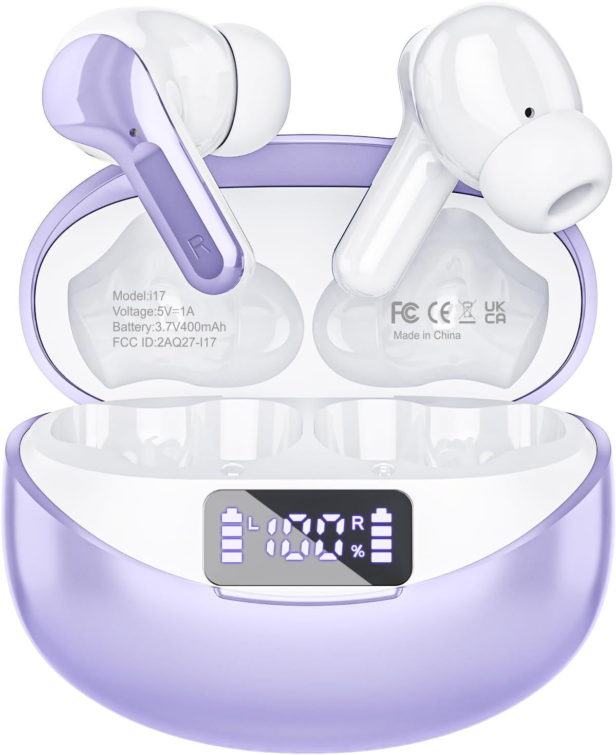 Wireless Earbuds Bluetooth Headphones 50H Playback Ear Buds with IPX7 Waterproof, HD Microphone, LED Display for Iphone and Andriod White