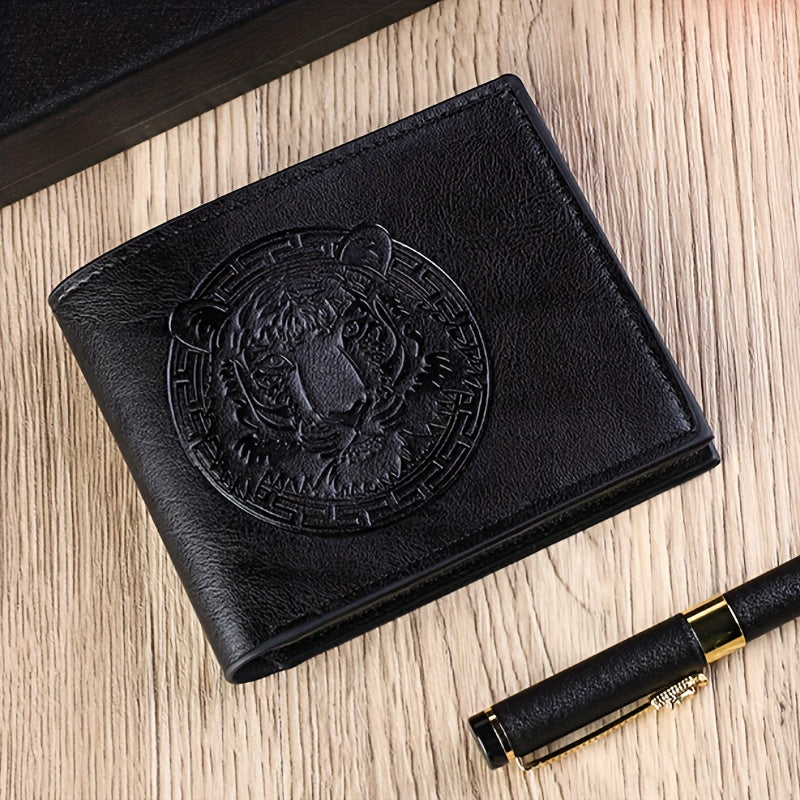 1pc of PU Leather 2-fold Wallet, Men's Money Clip with Animal Pattern Embossing, Suitable for Storing IDs, Credit Cards, and Coins, an Ideal Gift, Slim and Lightweight Coin Purse, Available in Black, Brown, and Coffee Colors
