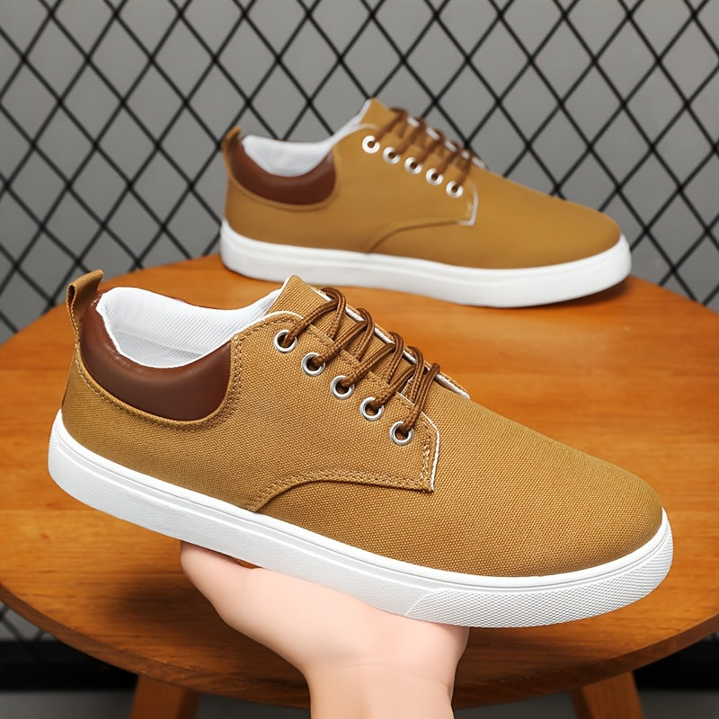 1pair Men'S Classic Breathable Canvas Sneakers, Comfortable Non-Slip Durable Walking Shoes, Casual Loafers, Round Toe, Low-Top, Lace-Up, Solid Color, All-Season Sports Footwear