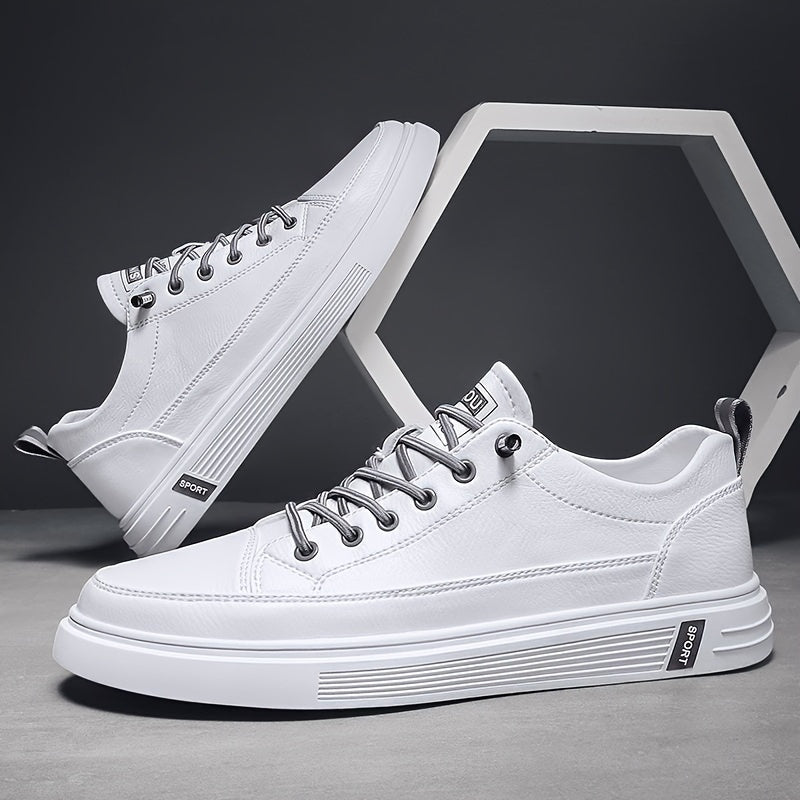 Men's Stylish White Low-Top Sneakers with Feather Design - Slip-Resistant, Lace-Up Casual Shoes for Casual Attire, Walking, Jogging & Travel | Breathable PU Upper, Durable PVC Sole, Comfortable Fabric Lining