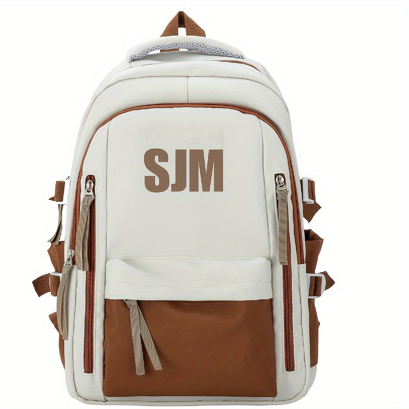 Stylish Unisex Nylon Backpack - Durable Casual Travel School Bag with Adjustable Straps, White Blue Design, Lightweight and Spacious for Everyday Use, School Backpack Contrast Strap Design Polyester Lined, Travel Back