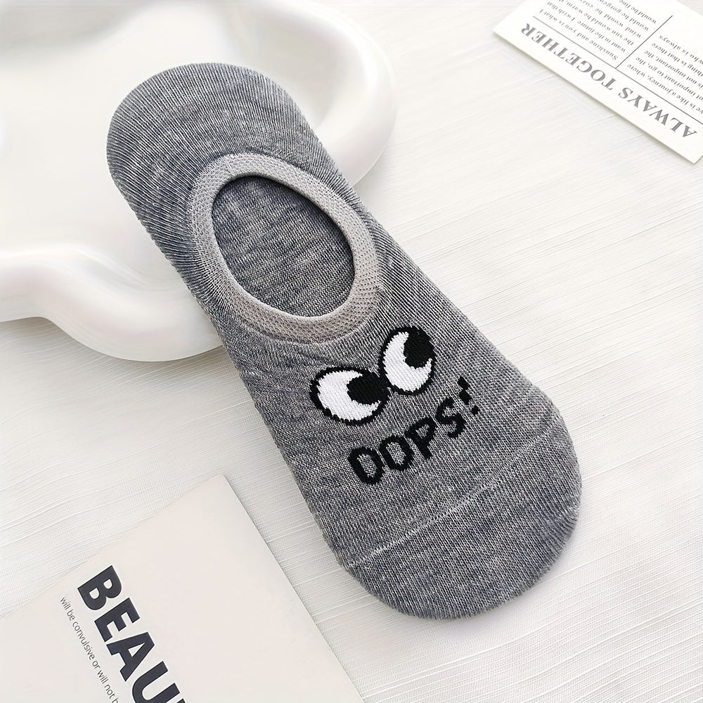 4 Pairs of Women's Boat Socks, Thin Spring and Autumn Style Cute Big Eyes Female Solid Color Anti-slip Invisible Socks Couple Models