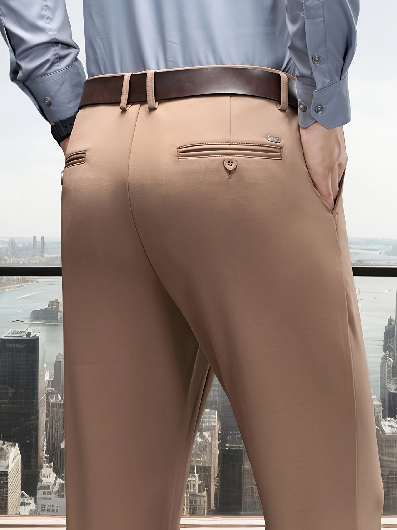 Men's Classic Solid Color Dress Pants - Comfort Fit, All-Season Polyester Blend, Machine Washable - Perfect for Business & Casual Wear