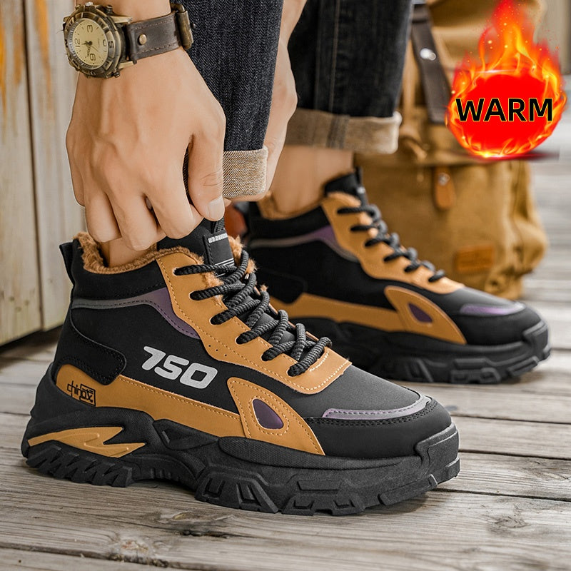 Men'S Winter High-Top Snow Boots with Fleece - Warm Thermal Insulated Cold Weather Boots, Non-Slip Rubber Sole, Lace-Up Ankle Support, Round Toe Design For Outdoor, Streetwear, Casual & Casual Attire, Winter Boots, Streetwear