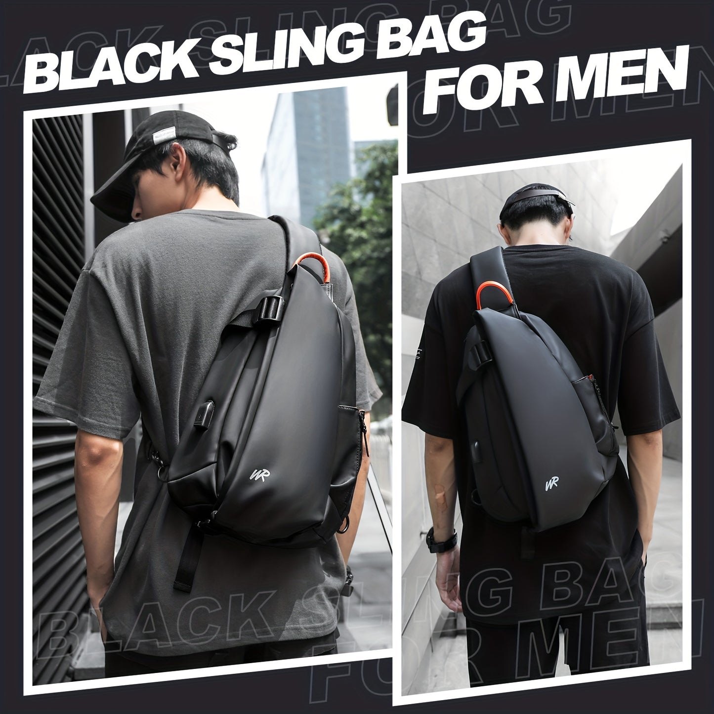 Men'S Casual Sling Bag - Trendy Black Crossbody with Adjustable Strap, Multiple Compartments for Travel, School Daily Use, Lightweight Stylish Design, Travel Bag