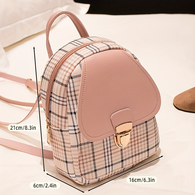 Adjustable Strap Grid Backpack, Cute Backpack, Zipper Casual Shoulder Bag, Card Wallet, Casual Phone Pouch, Leisure Camera Bag, Coin Purse, Key Pouch, Shoulder Bag, Crossbody Bag, Convertible Backpack.