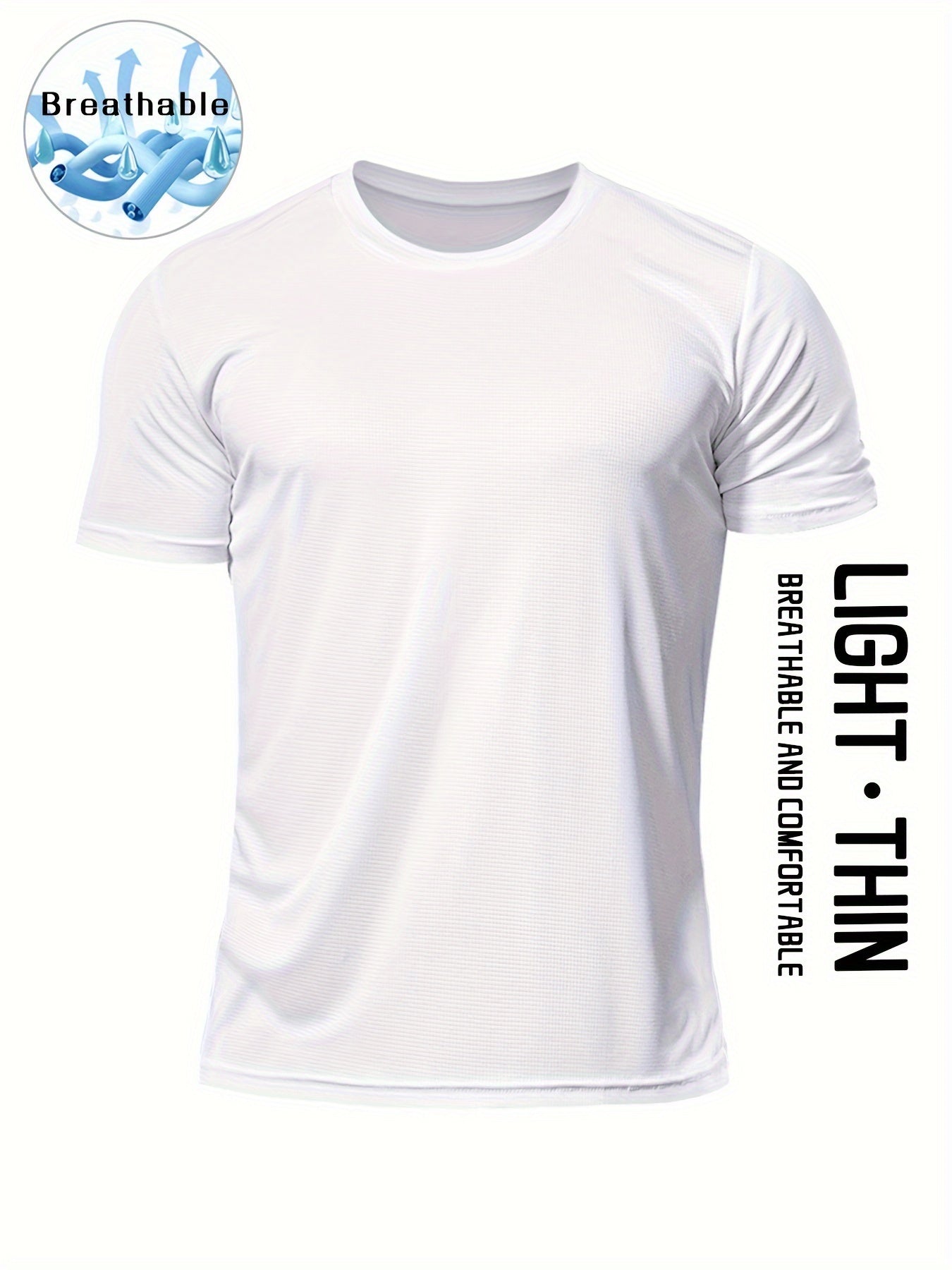Men's Solid Sports T-shirt, Active Breathable Short Sleeve Slim-fit Crew Neck Tee, Men's Clothing For Outdoor