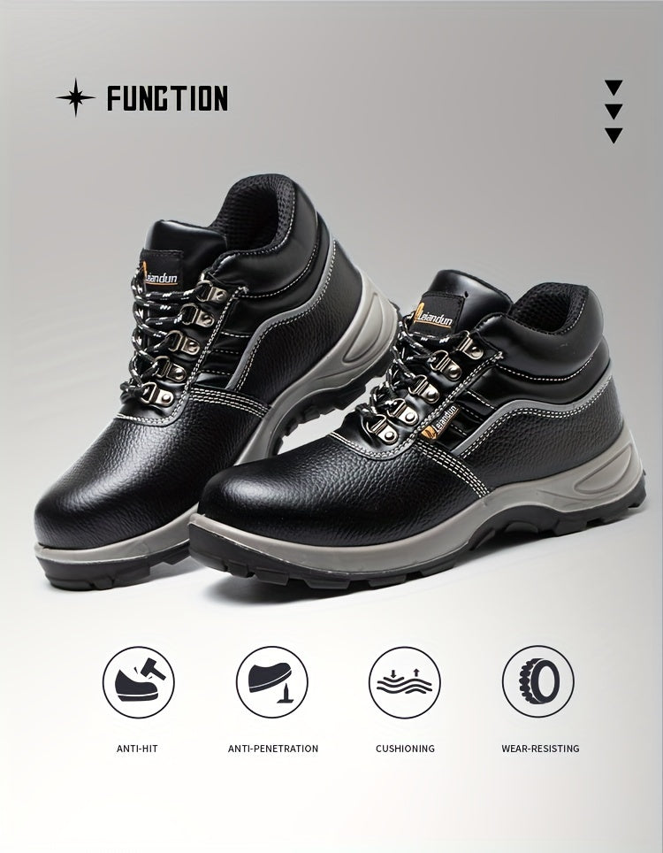 Reinforced Anti-Puncture & Anti-Smashing Safety Work Boots for Men - Heavy-Duty Steel Toe Cap, Anti-Piercing Cushioned Insole, PU Upper & Lining, All-Terrain Traction - Winter/Spring/Fall Construction/Industrial/Construction/
