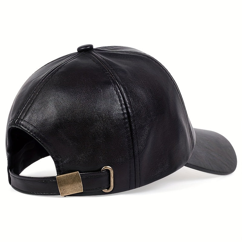 1pc Men's British PU Leather Baseball Cap Adjustable Breathable Casual Hat Spring/Summer/Autumn/Winter Hat Christmas Gift