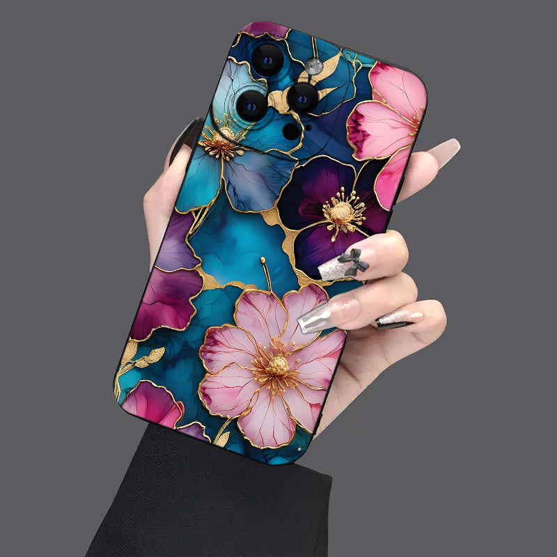 1 հատ Նոր Creative Fashion Glass Flower Design բջջային հեռախոսի պատյան, հարմար է iPhone 16 15 14 13 12 11 X Pro Max Plus Mini բջջային հեռախոսի պատյան, ամբողջական ոսպնյակի պաշտպանություն TPU փափուկ բջջային հեռախոսի պատյան