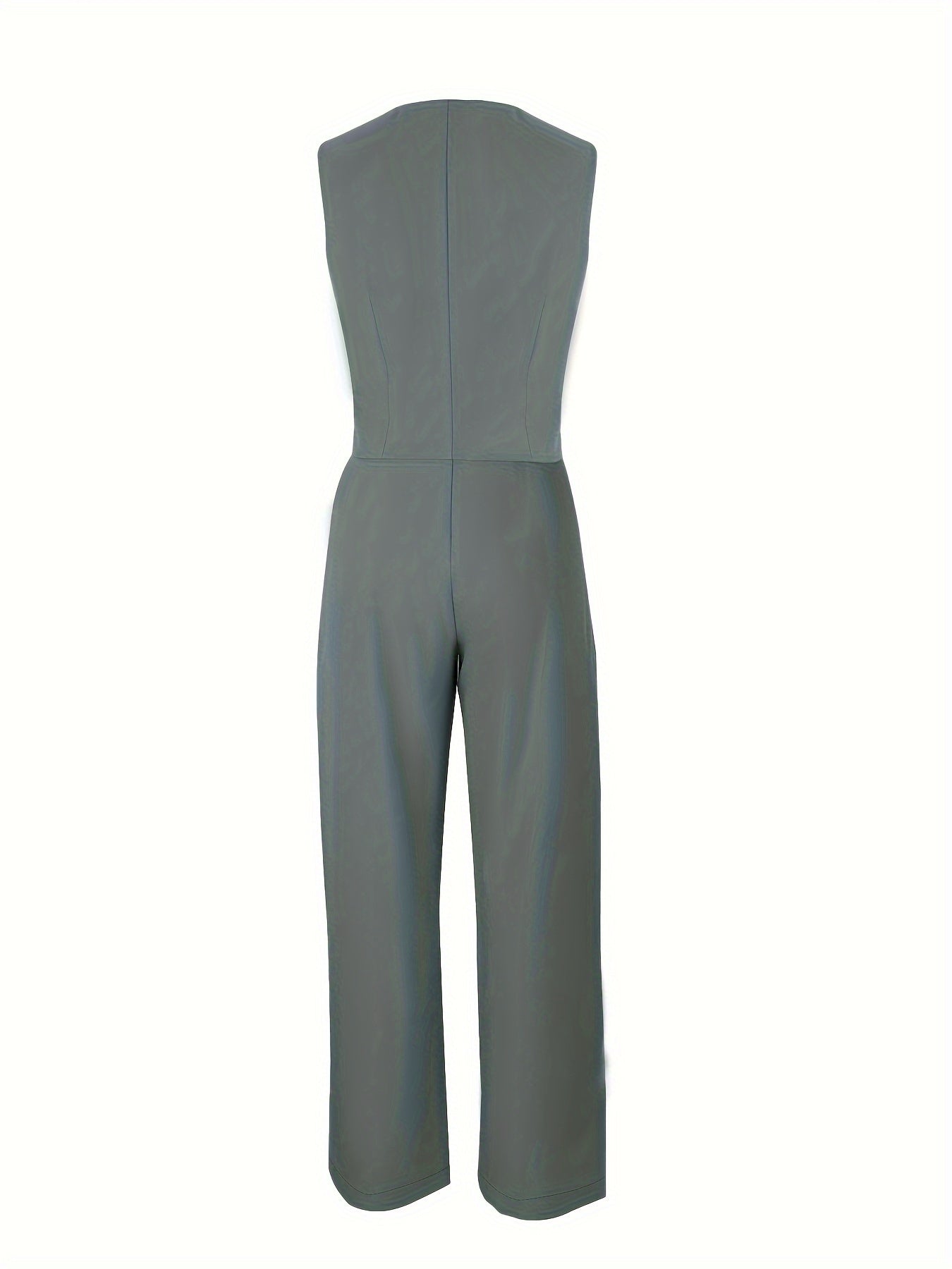 Solid Color Stylish Pantsuits, Button Front Fake Pocket Sleeveless Vest & High Waist Pleated Pants Outfits, Women'S Clothing