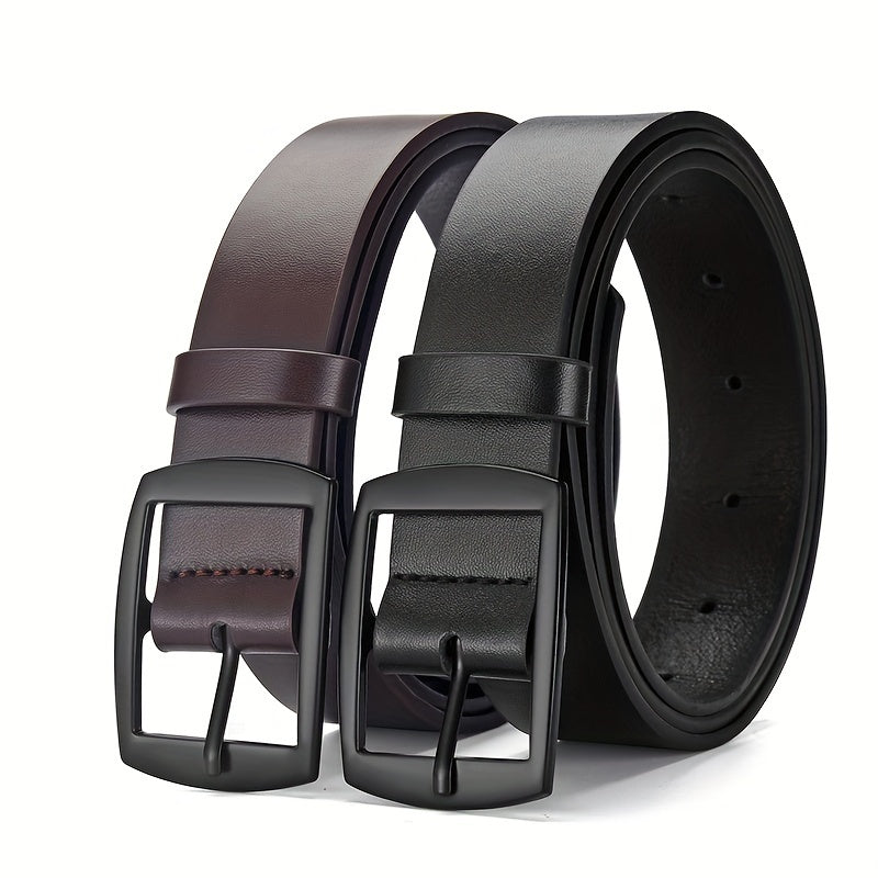 LJSQ Men's Faux Leather Belt - Casual Style Square Alloy Buckle - Adjustable Comfort Fit for Daily Wear & Business - 1pc