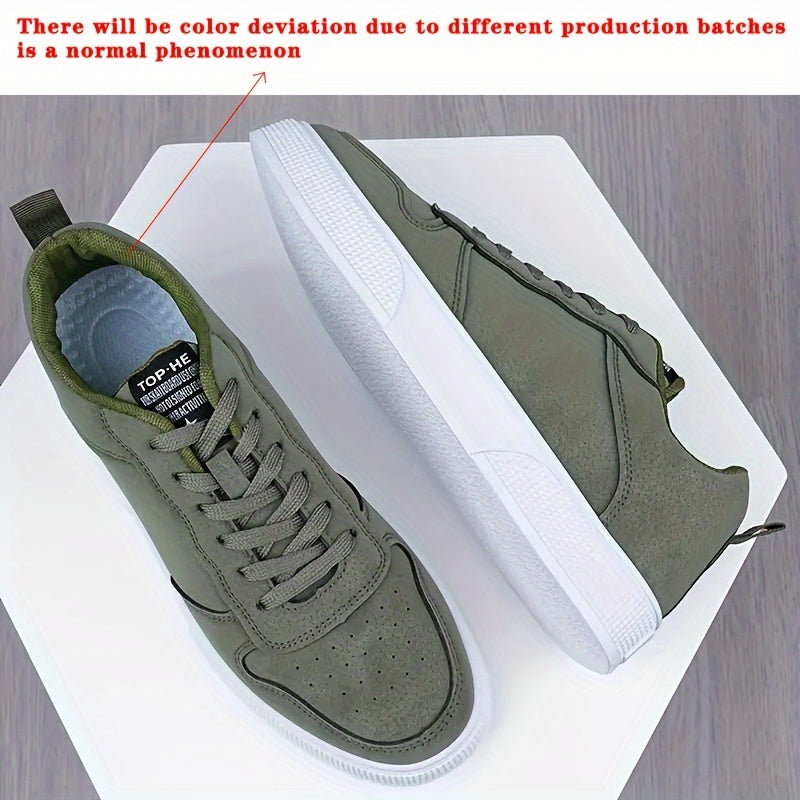 Men's Plus Size Breathable Casual Sneakers - Versatile All-Season Green Skate Shoes with Soft PU/PVC Sole, Lace-Up, Round Toe Design for Business & Social Events