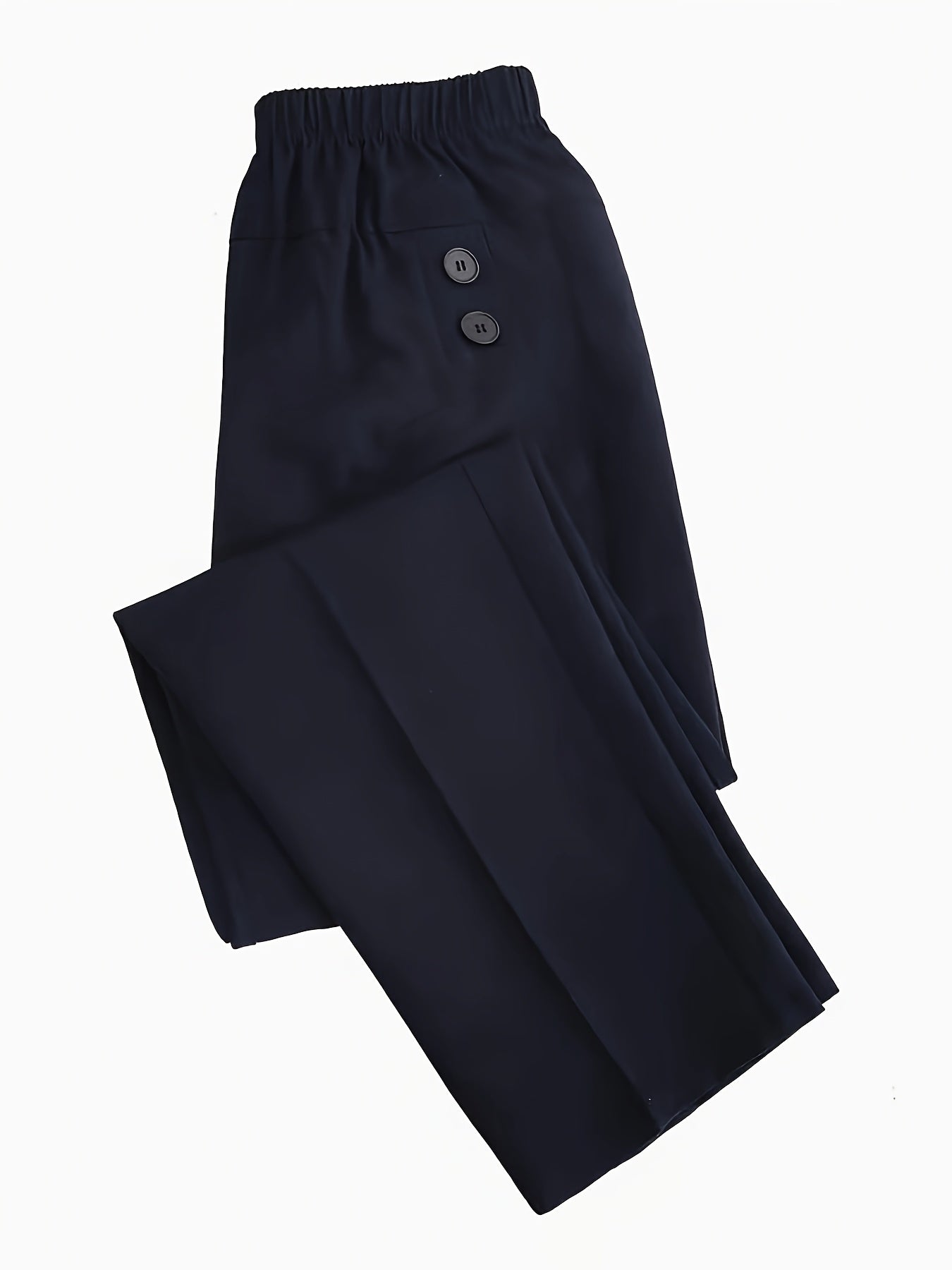 Women's Elegant High-Waist Tapered Pants with Slant Pockets, Versatile Elastic Waistband, Solid Black Color, Ideal for Office and Casual Wear, Office Wear Pants|Tapered Trousers|Glossy Finish