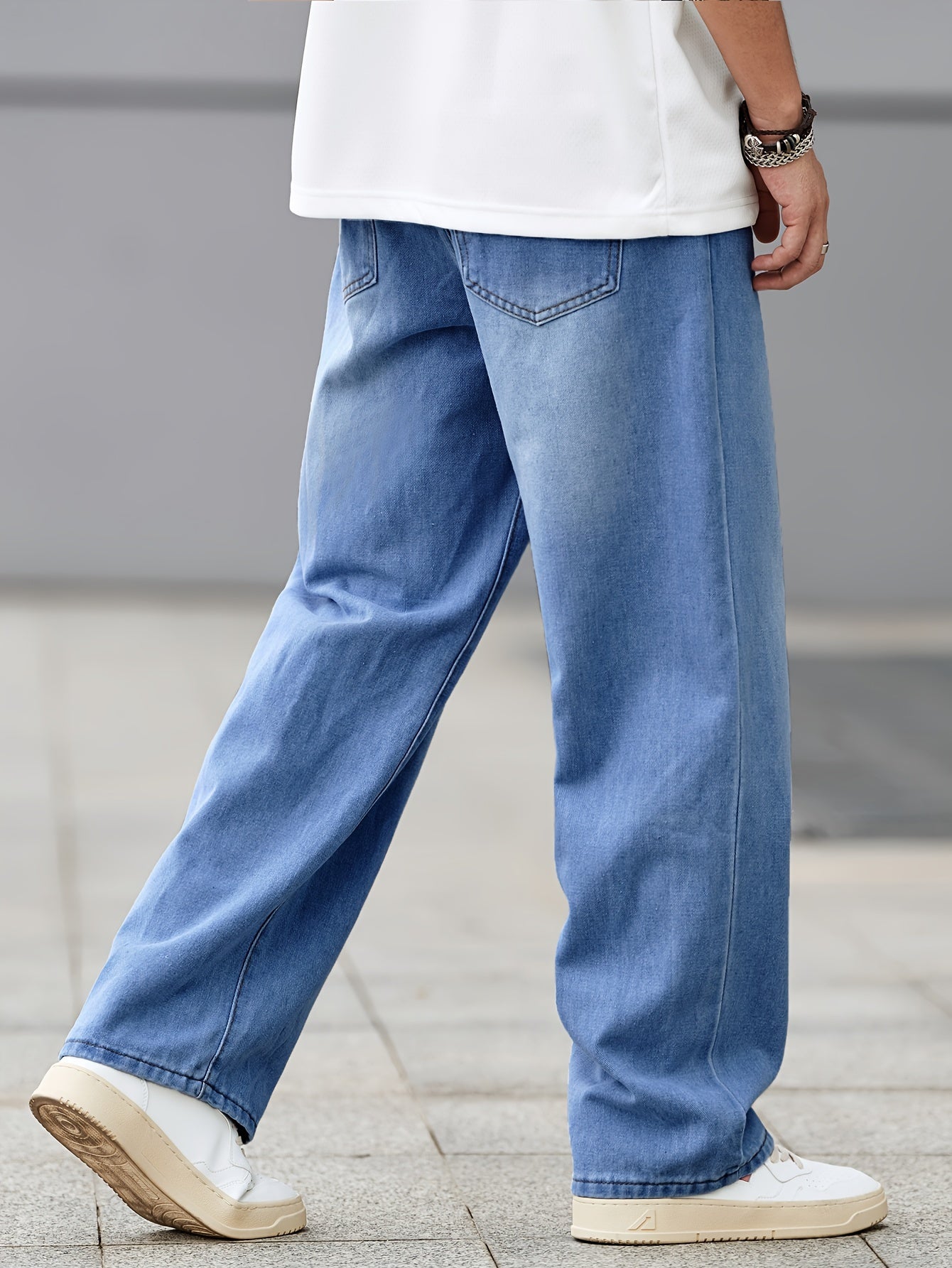 Men's Loose Fit Wide Leg Jeans, Men's Stylish Comfy Denim Pants, Versatile For Four Seasons