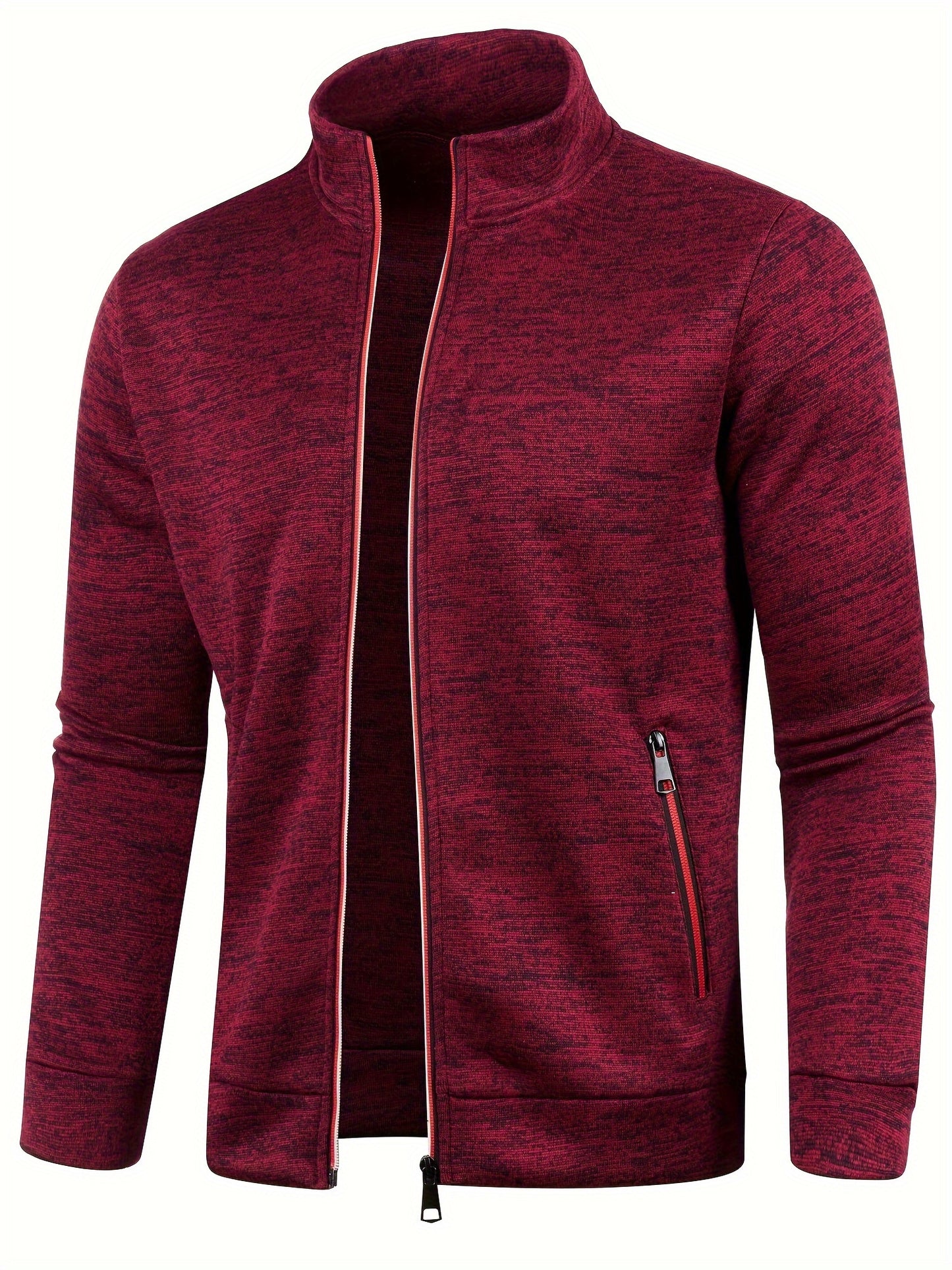 Elegant Mid Stretch Cardigan, Men's Casual Full Zip Up Cardigan Sweater Coat For Fall Winter