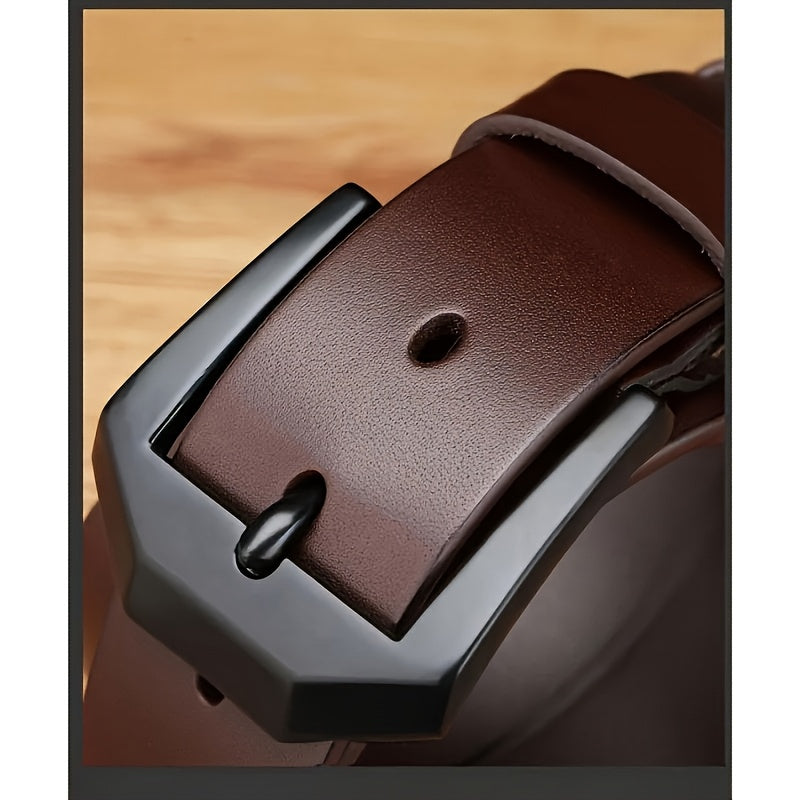 Men's Genuine Leather Belt - Adjustable Black/Brown Cowhide with Polished Alloy Square Buckle, Vintage Casual to Business Style, Versatile Men's Belt | Sophisticated Style | Durable Leather Belt