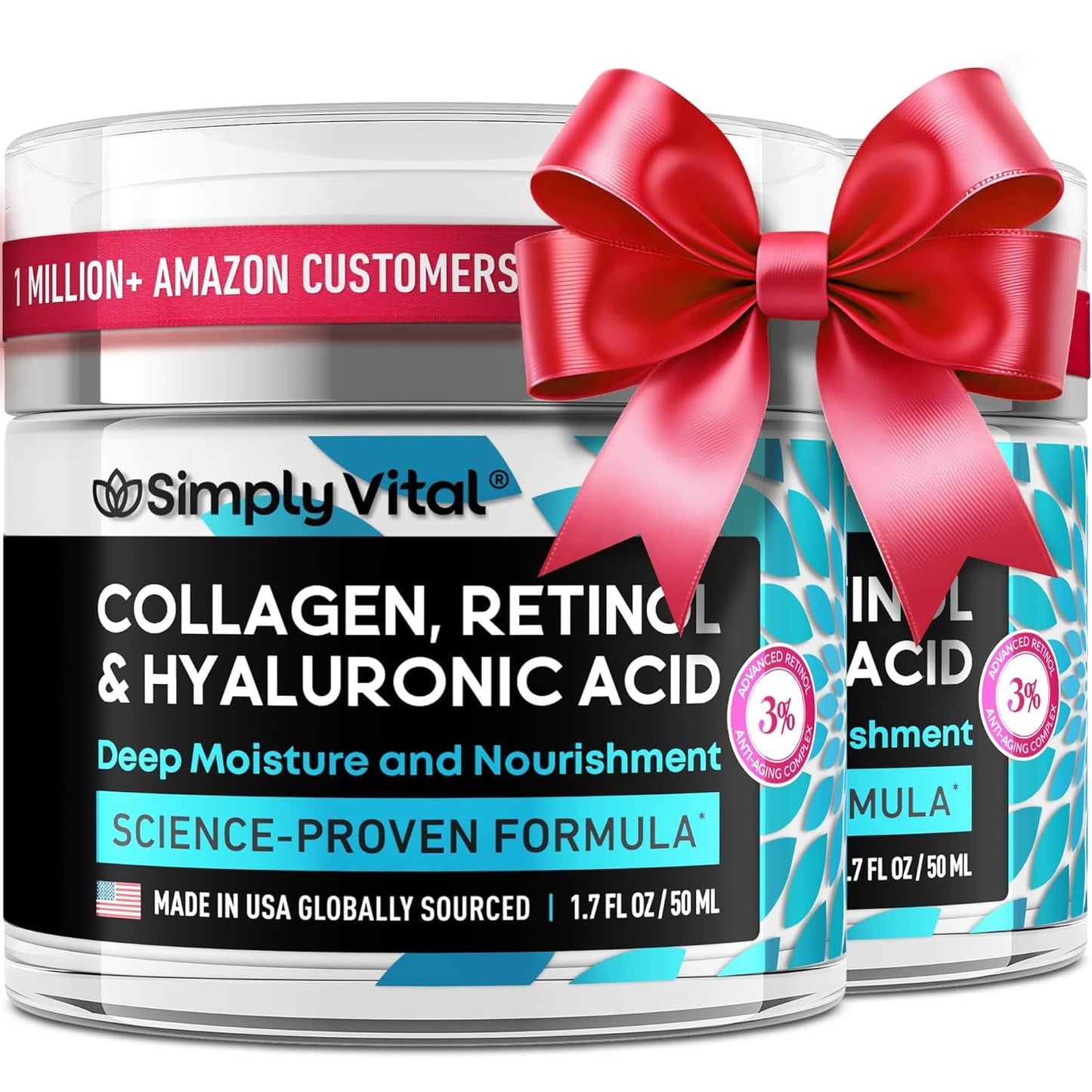 Simplyvital Collagen, Retinol & Hyaluronic Acid Cream - Anti-Aging Face Moisturizer for Face, Neck & Décolleté - Made in USA, Daily Moisturizer Face Cream - 1.7 Fl.Oz.