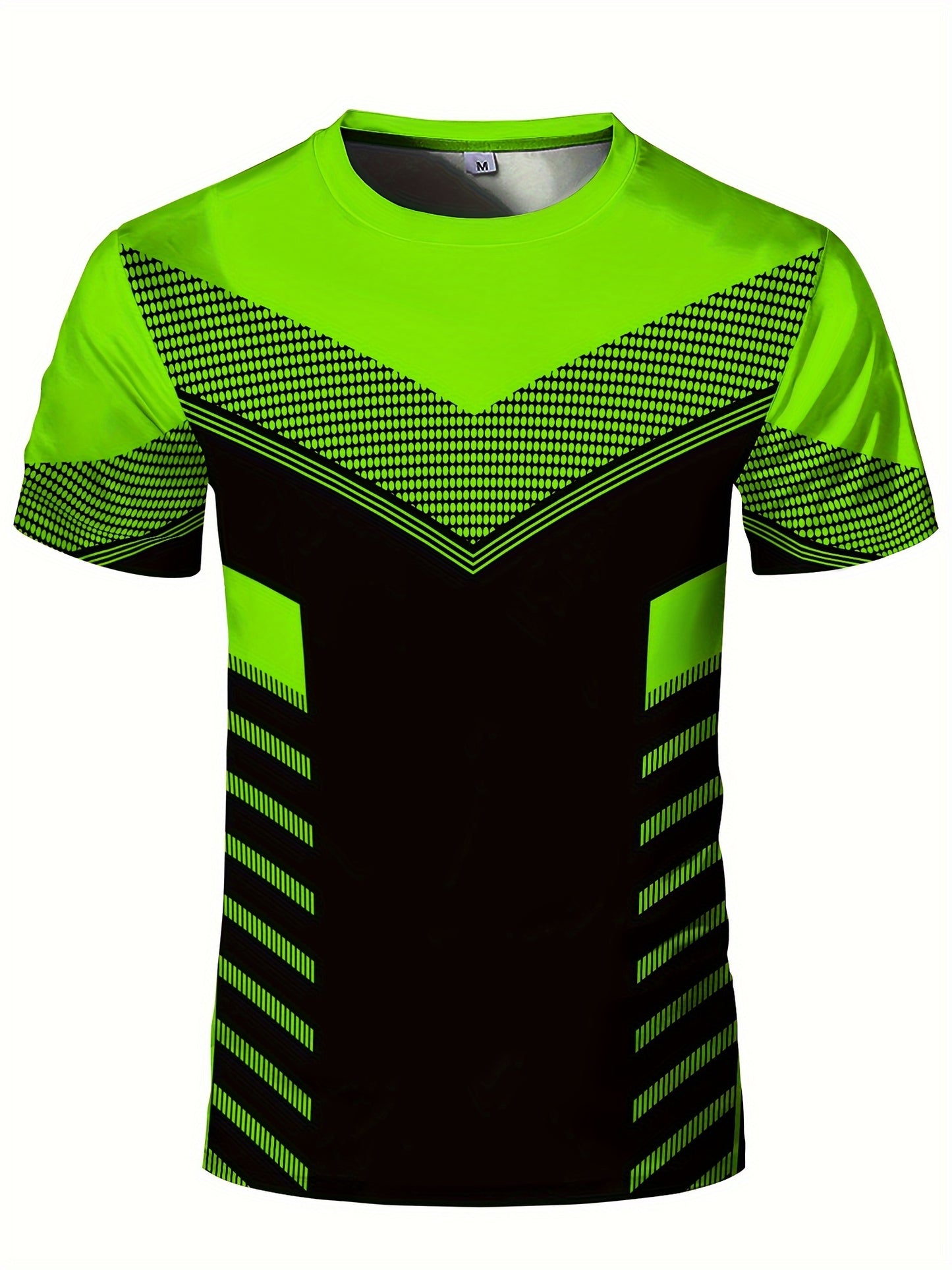 Men'S Geometric-Pattern Sports T-Shirt, Polyester Blend, Crew Neck, High Stretch, Short Sleeve, Quick-Dry, Tear-Resistant, Knit Fabric, Skinny Fit, with 3D Heat Sublimation for Running, Yoga, Training, Hiking, Casual & Athlet