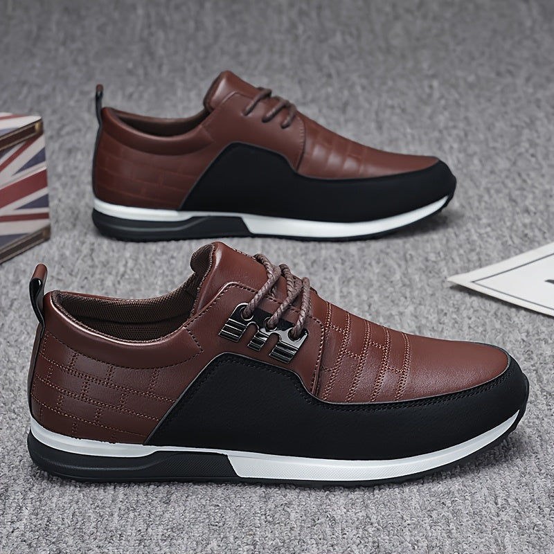 1pair Men'S Casual Business Sneakers, Round Toe, Low-Top, Solid Color, Faux Upper, with Fabric Lining, EVA Insole, PVC Sole, Lace-Up Closure for Daily and Leisure Wear