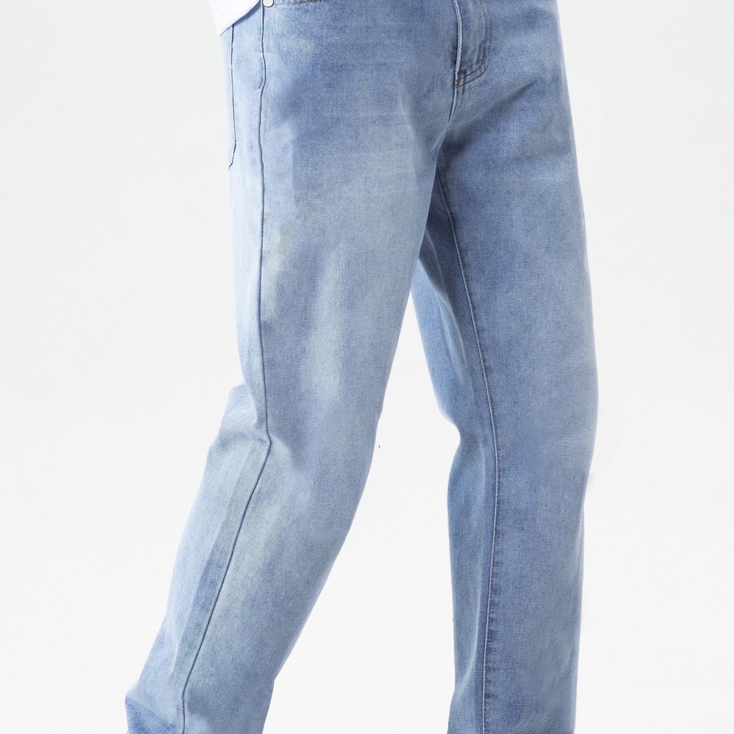 Men's Solid Denim Pants With Pockets, Stylish Cotton Blend Jeans For Outdoor Activities