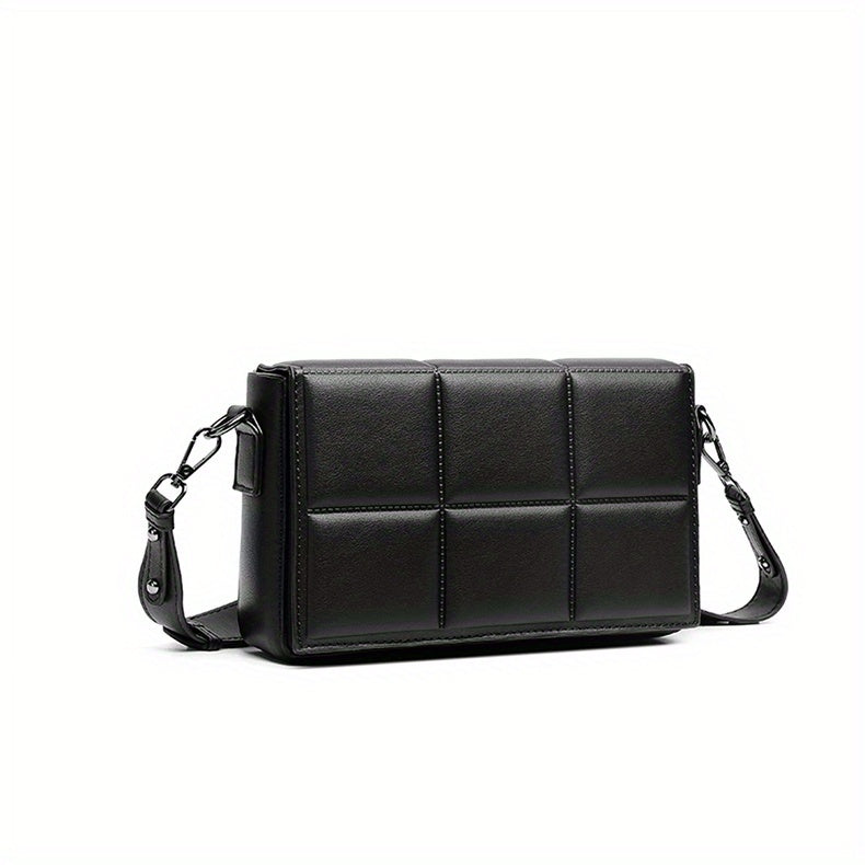 caivektine Men's Stylish Black Crossbody Bag - Adjustable Strap, Quilted Grid Design, Casual Business Shoulder Bag for Everyday Outings, Casual Business Bag Sleek Modern Bag Adjustable Strap Bag, Small Crossbody Bag