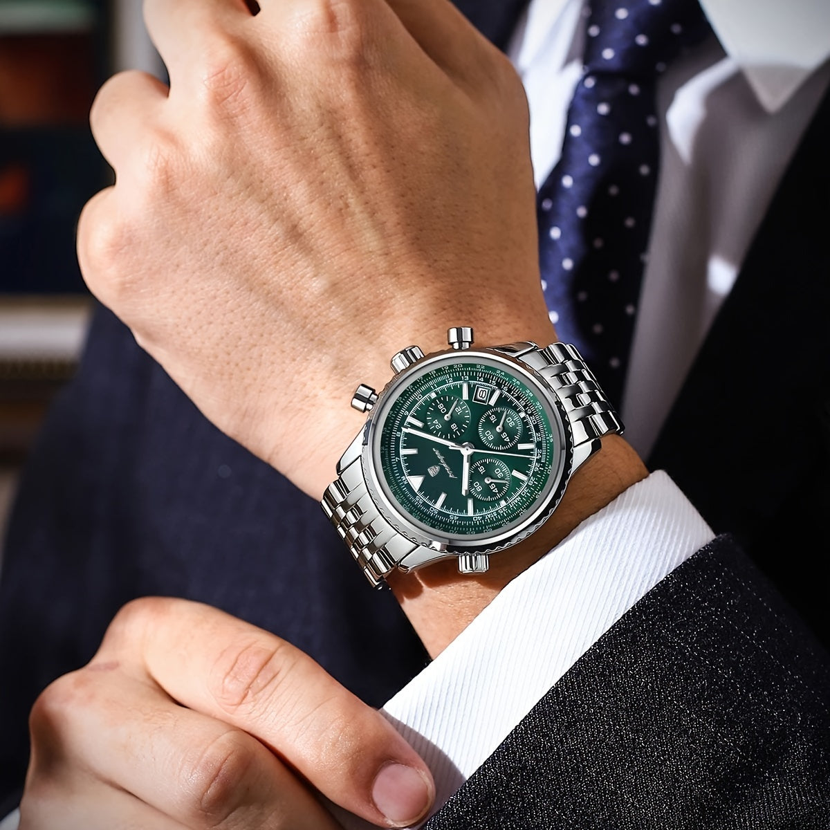 The New 2024 Waterproof Luminous Calendar Stainless Steel Chronograph Quartz Watch from Baida Is a High-End, Powerful, And Trendy Quartz Wristwatch for Men.