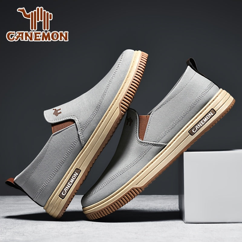 CANEMON Men's Slip-On Canvas Sneakers - Breathable, Non-Slip Soft Sole Casual Shoes with Striped Design, Comfortable All-Season Wear for Outdoor & Everyday Use