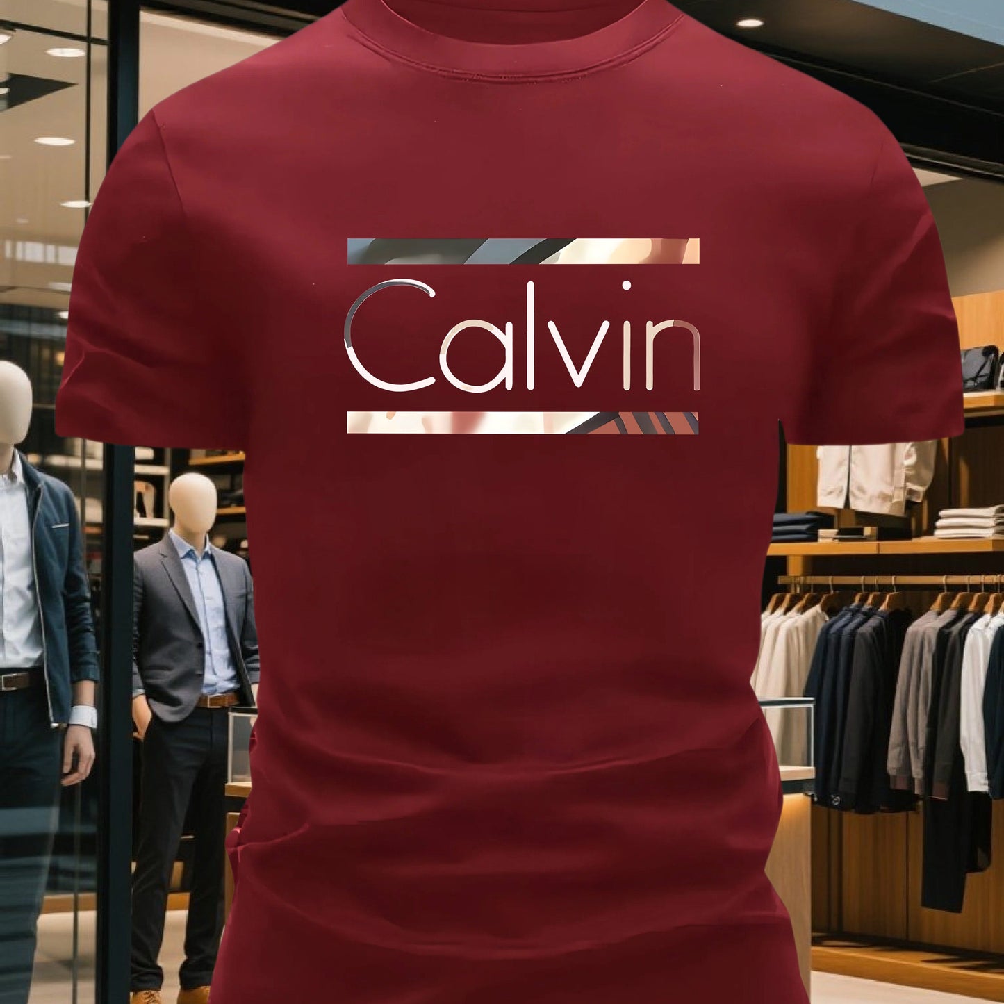 Men'S Bright Pink CALVI Graphic T-Shirt - Soft Breathable 100% Cotton Crewneck Tee, Everyday Casual Shirt for Office, Outings Gym - Minimalist Modern Top, Comfortable Clothing, Stylish Letter Print, Durable Fabric, Short Sl